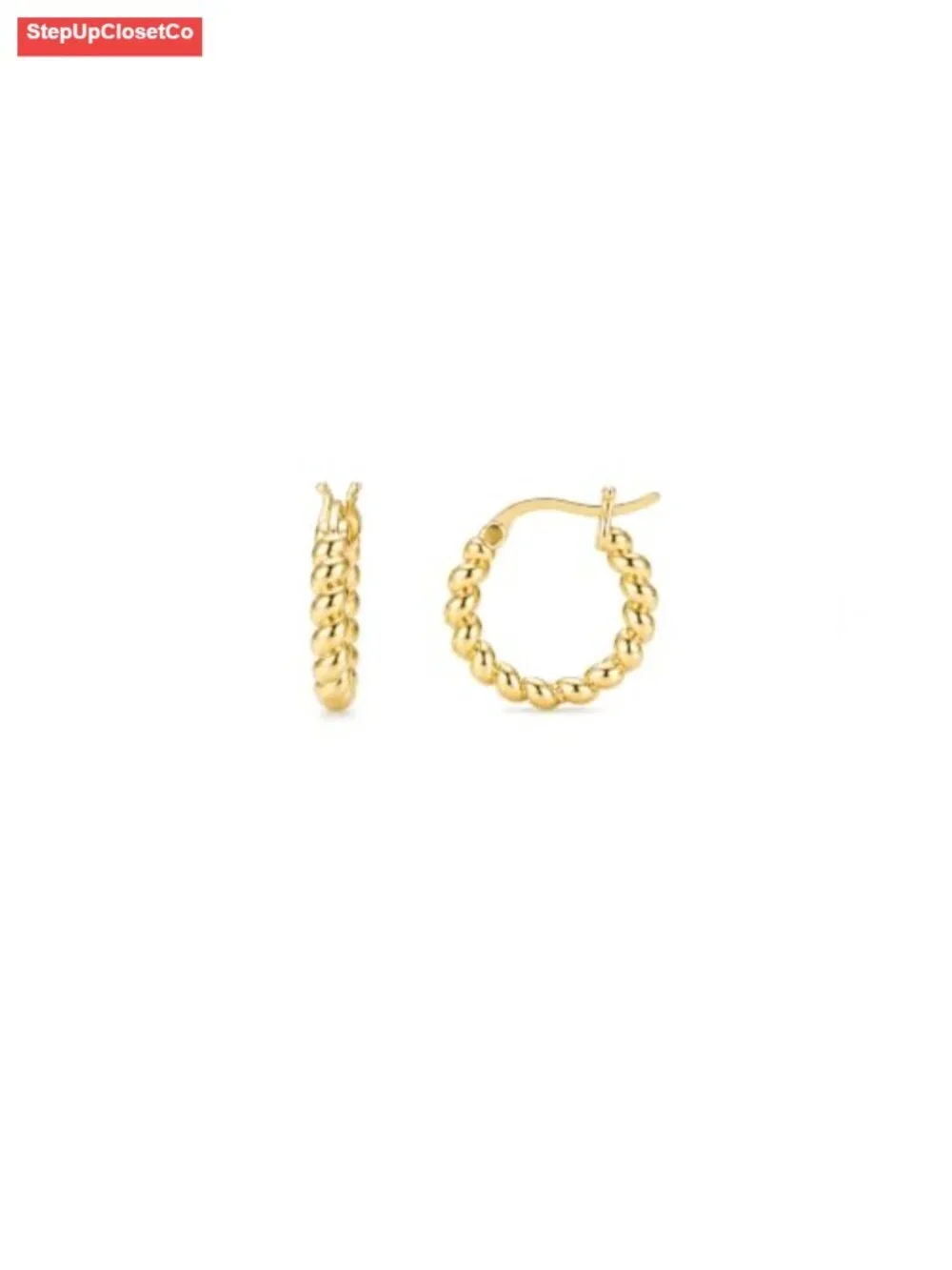 14k Gold Cable-Knit Huggie Hoop Earrings Twisted Rope Textured Click-Top Secure